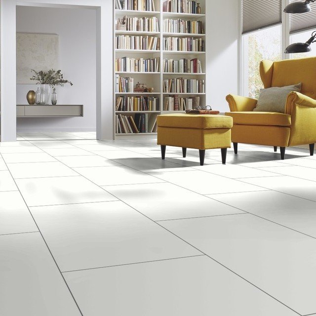 Falquon High Gloss White Laminate Tile, Waterproof White Gloss Laminate Flooring